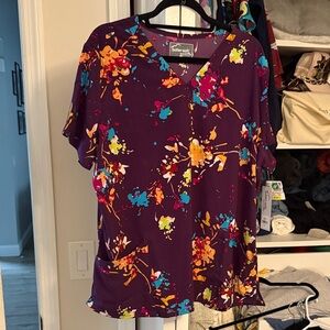 Purple Floral Women's Scrub Top